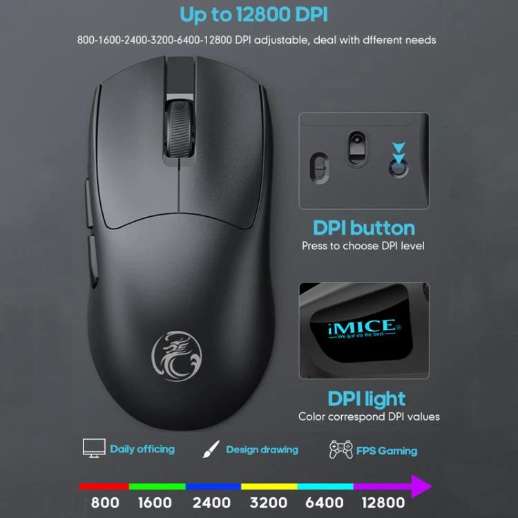 iMICE G900 Tri-Mode Wireless Gaming Mouse, 12800 DPI, Rechargeable