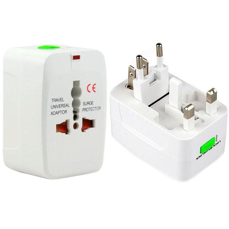 Universal Travel Plug Adapter with Surge Protection & 2 USB Charging Ports - White