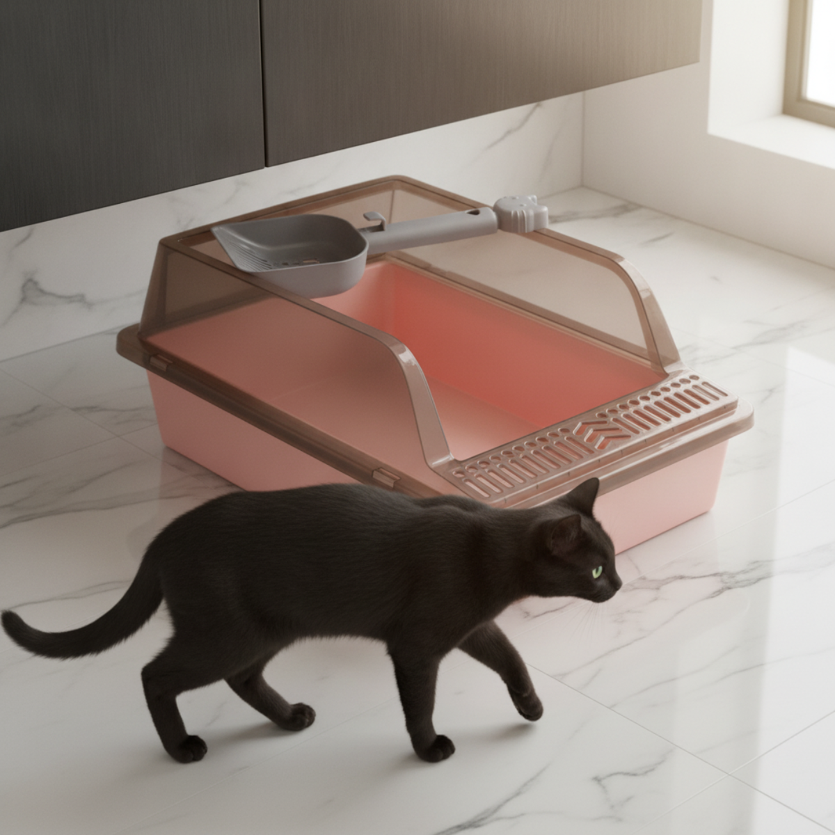 Enclosed Cat Litter Box with Scoop – Covered Kitty Toilet & Cat Litter Tray, Pink