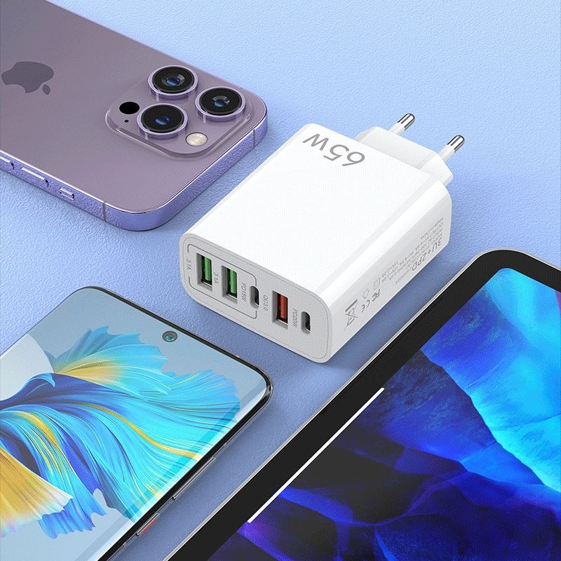 65W PD Fast Charger Adapter with 2 USB-C & 2 USB-A Ports | Multi-Port USB Wall Charger for Laptop, iPhone, Samsung & Tablets