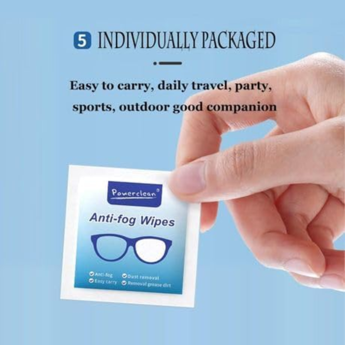 Powerclean Anti-Fog Lens Cleaning Wipes (100 Wipes x 4 Pack) | Fog-Free Cleaning Wipes for Glasses, Sunglasses, Camera Lens, Phone, Laptop & Electronic Screens