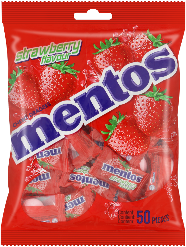 Mentos Strawberry Flavour Chewy Dragees Candy Mono Bag – 50 Pieces | Individually Wrapped Strawberry Chewy Candy