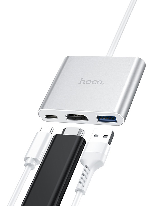 Hoco USB Type-C 3-in-1 Adapter | USB 3.0, 4K HDMI & USB-C PD Charging Hub