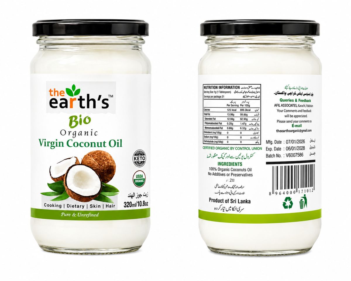 Organic Virgin Coconut Oil 320ml – Pure & Unrefined Coconut Oil for Cooking, Skin & Hair