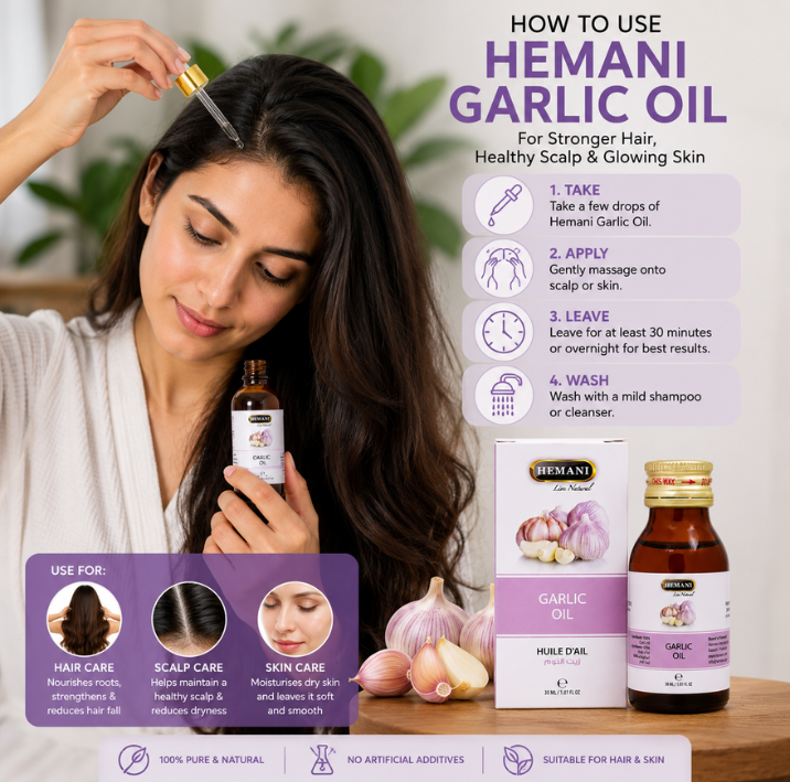 Hemani Garlic Oil 30ml - 100% Pure Natural Garlic Oil for Hair, Scalp & Skin Care