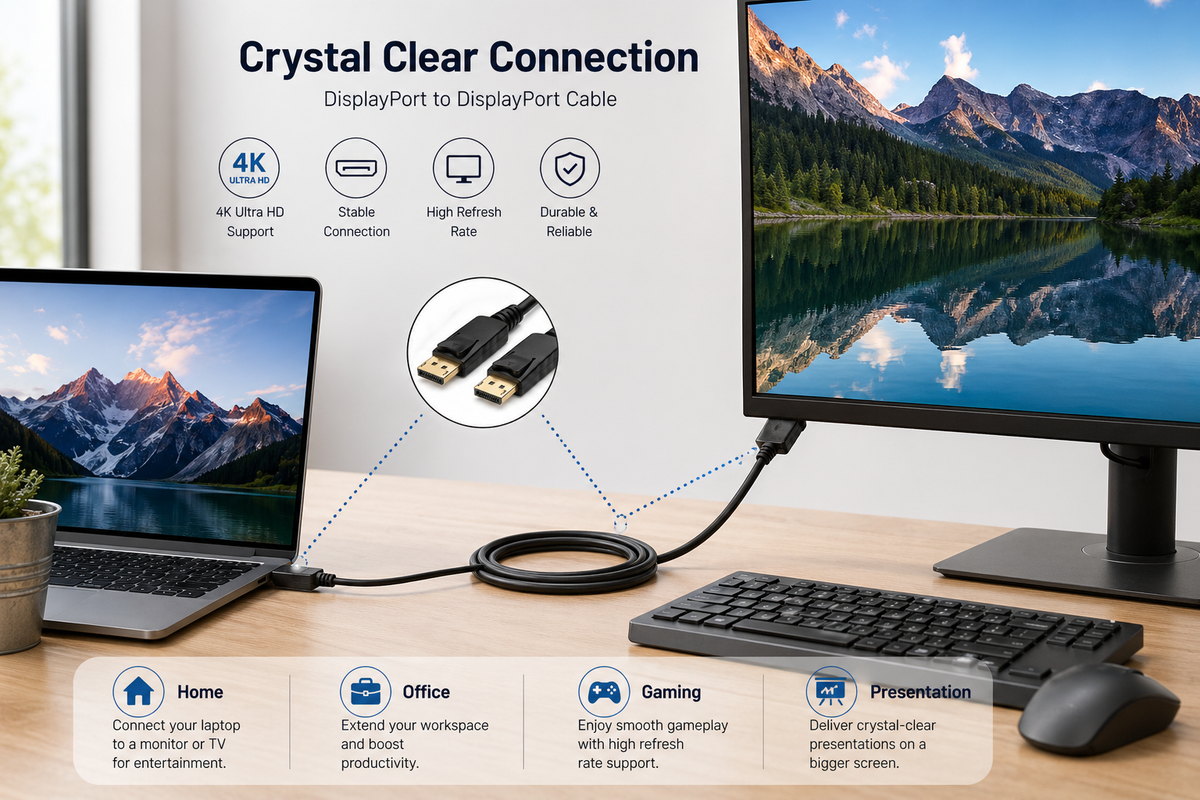 DisplayPort to DisplayPort Cable 4K Ultra HD High-Speed DP Cable | DisplayPort 1.2 for Monitor, PC, Laptop & Gaming