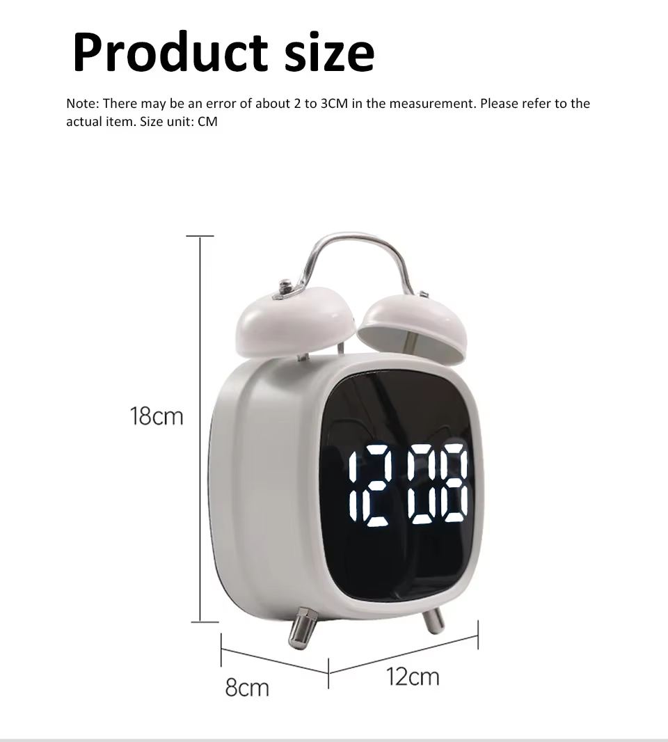 Digital Double Bell Alarm Clock with LED Display & Light-Up Table Clock – Bedside Desk Clock