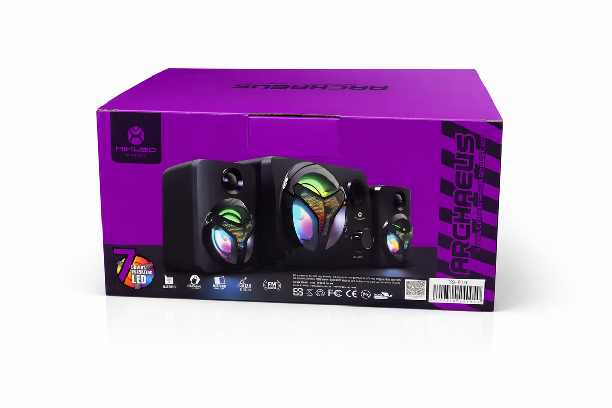 Mikuso SPK-F10 2.1 Channel Bluetooth Speaker System | 16W RGB Subwoofer Desktop PC Speakers with FM Radio, USB, AUX & TF Card