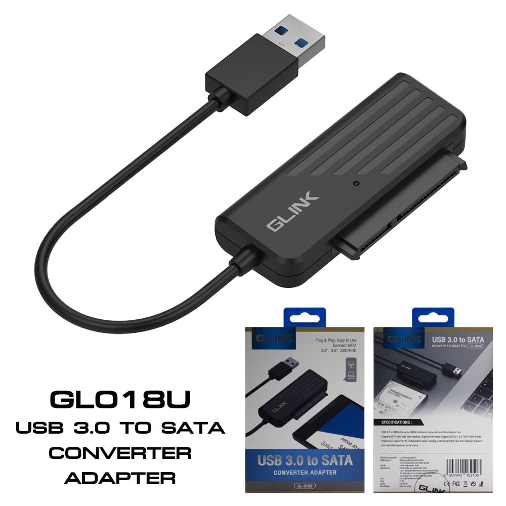 GLINK GL-018 USB 3.0 to SATA Adapter Cable | High-Speed 2.5" & 3.5" SSD/HDD Converter with UASP Support for Windows, Mac & Linux