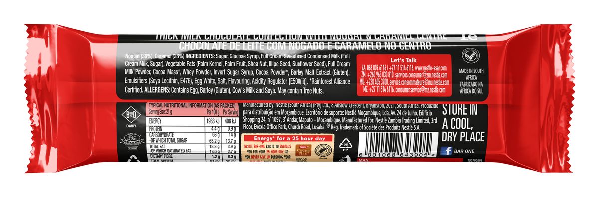 Nestle Bar One Mini Chocolate Bars 24 x 21g Display Box | Nougat & Caramel