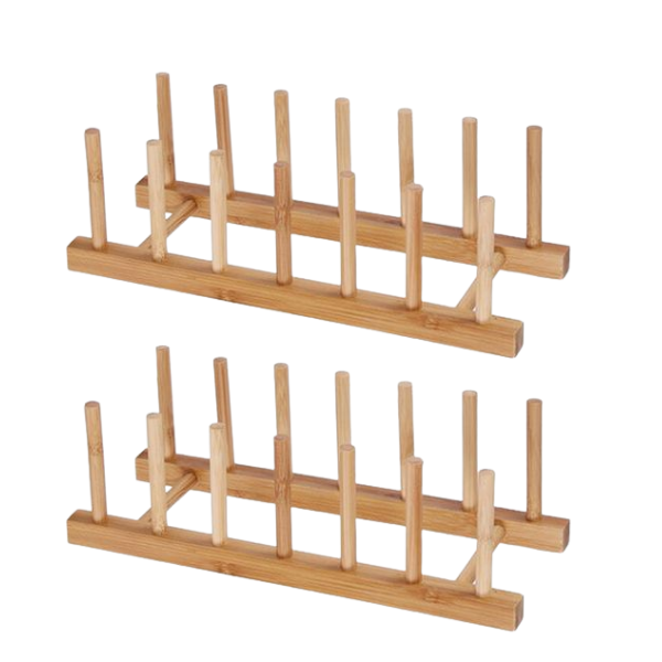 Bamboo Dish Drying Rack Folding Plate Drainer Stand for Kitchen Countertop & Cabinet Storage