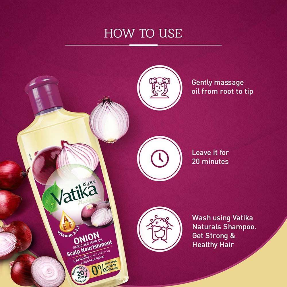 Vatika Naturals Onion Enriched Hair Oil with Vitamins A, E & F 200ml | Scalp Nourishment Hair Oil
