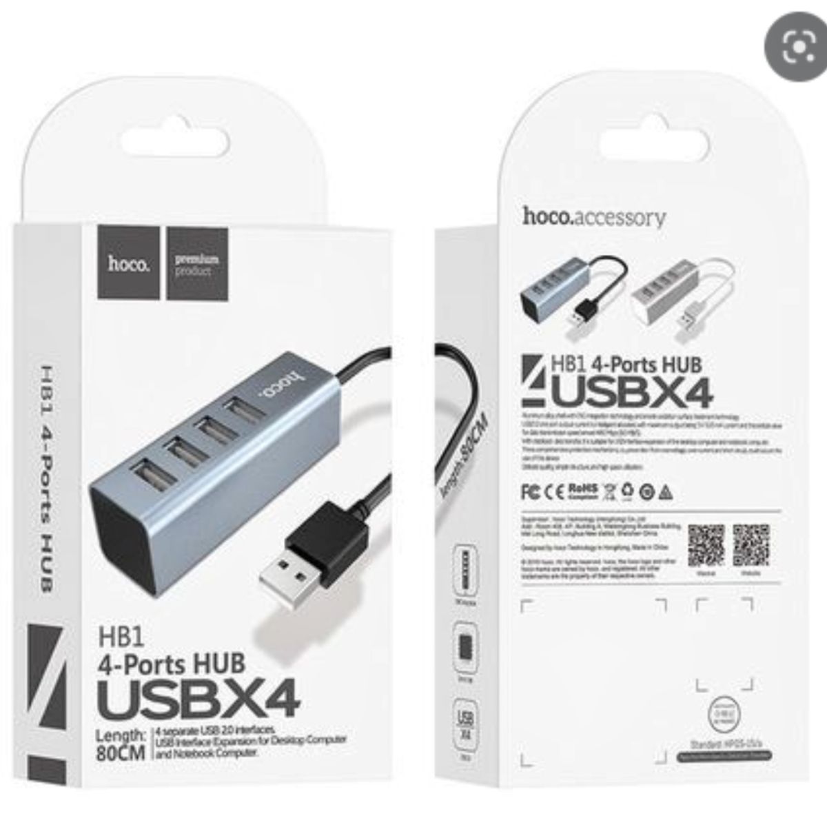 Hoco 4-Port USB 2.0 Hub Adapter | High-Speed USB Splitter for Laptop, PC & Mac