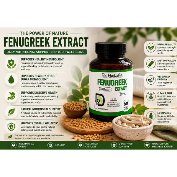 Dr. Herbalist Fenugreek Extract 350mg – 60 Vegetarian Capsules, Non-GMO Herbal Dietary Supplement