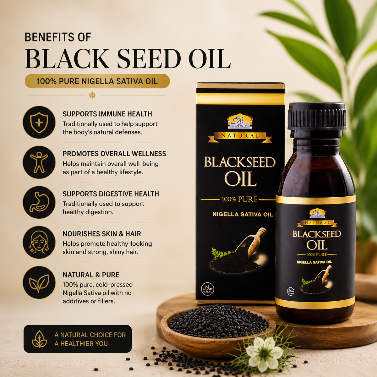 Natural Black Seed Oil 60ml Pure Nigella Sativa Oil 100%