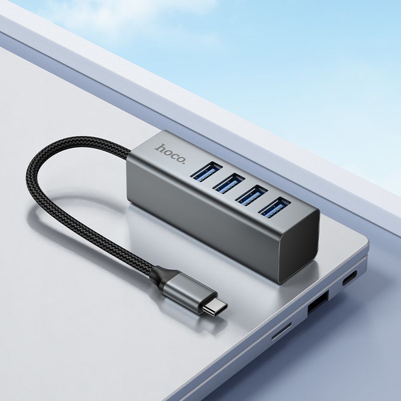 HOCO HB1C 4-in-1 USB-C to USB 3.0 Hub | Type-C to 4 USB-A 3.0 High-Speed Adapter | 5Gbps Data Transfer | OTG Multiport Splitter for Laptop, MacBook & PC