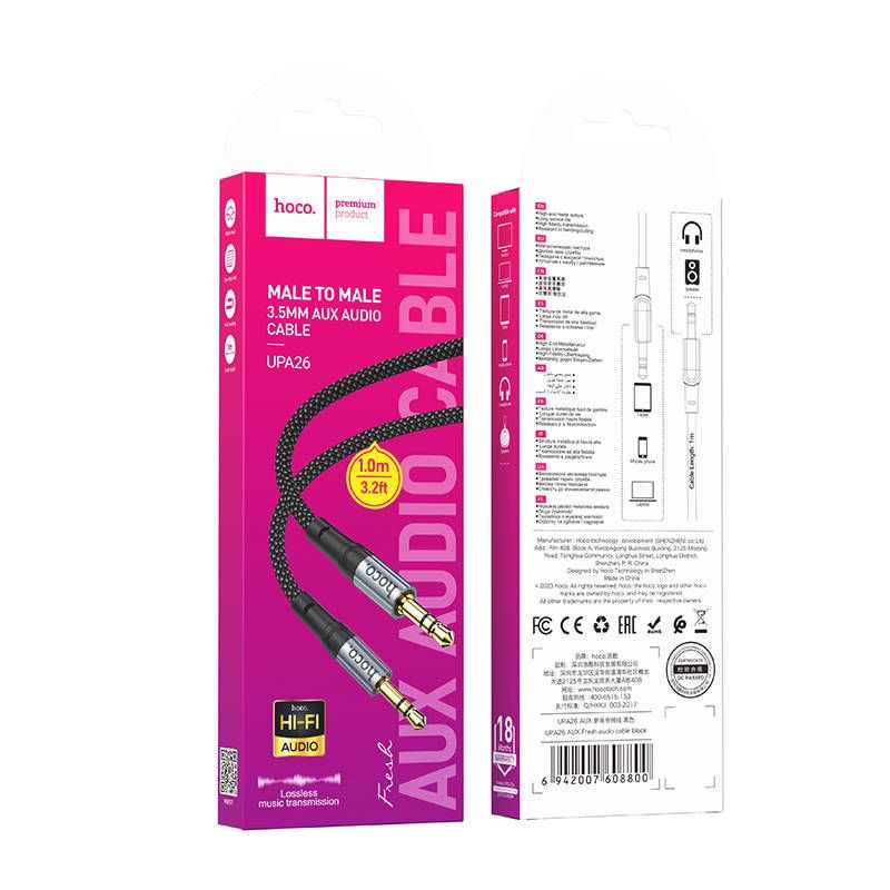HOCO UPA26 3.5mm AUX Audio Cable 1 Meter | Male to Male Stereo Jack Hi-Fi Nylon Braided Aux Cable
