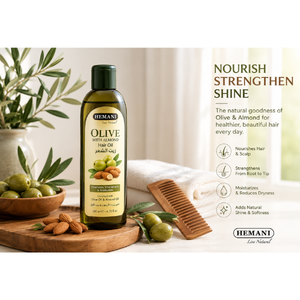 Hemani Olive with Almond Hair Oil 200ml | Nourishing Hair & Scalp Care Oil