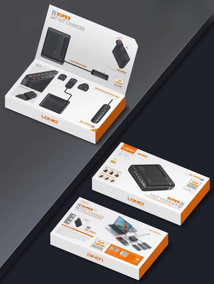 LDNIO A6140C 140W GaN Desktop Charging Station | 3 USB-C + 3 USB-A Fast Charger with LED Display & Universal Travel Plugs