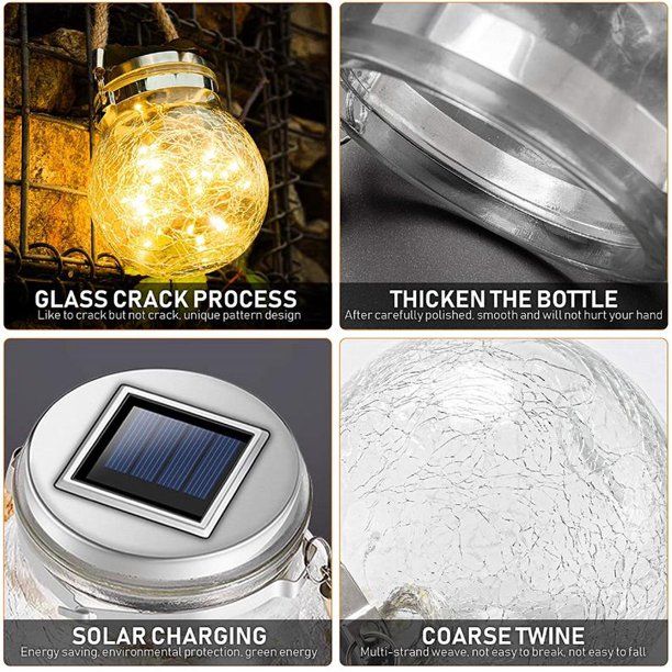 Waterproof Solar Crack Glass Lantern with LED Fairy Lights | Hanging Outdoor Garden Lantern for Patio, Balcony & Christmas Decor