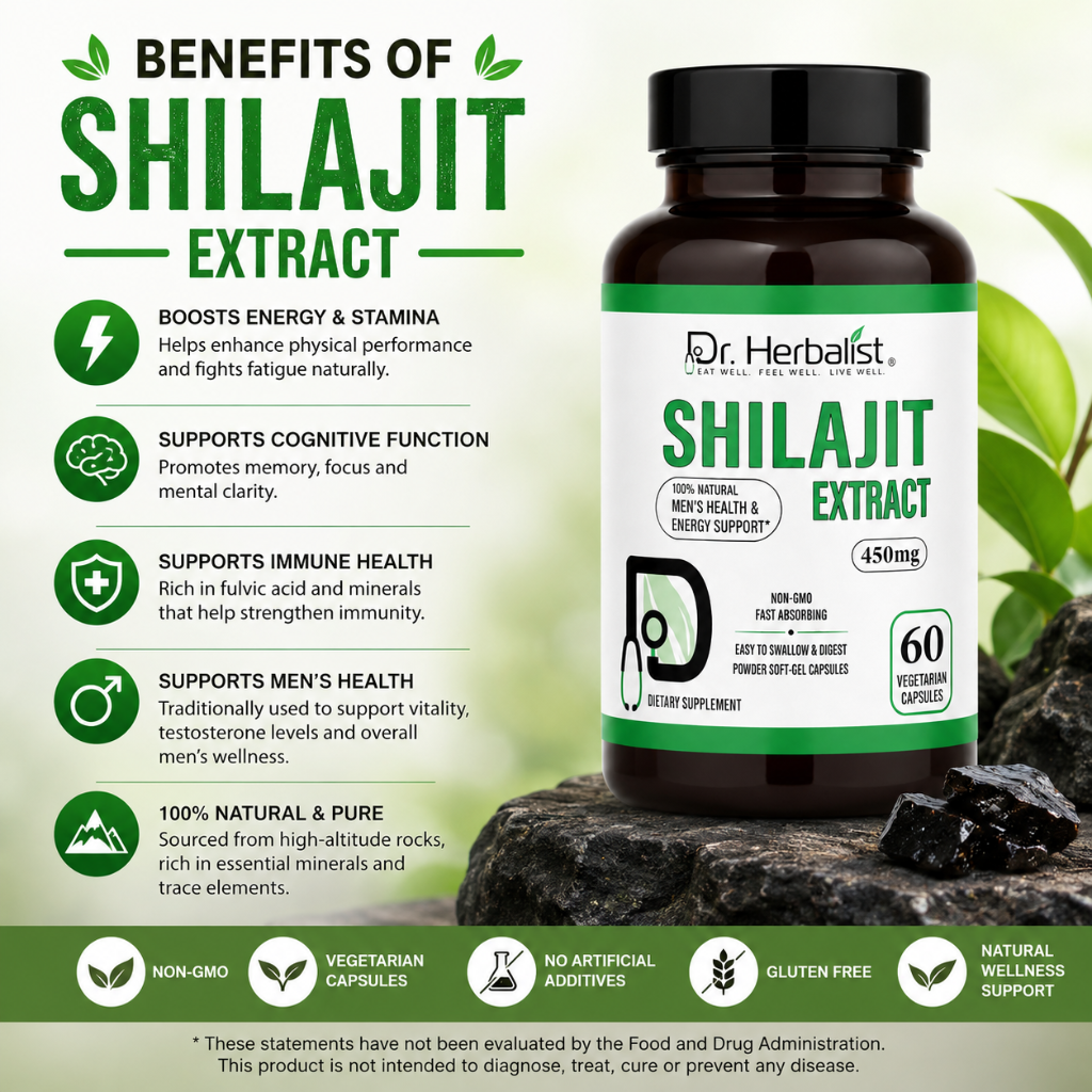 Dr. Herbalist Shilajit Extract 450mg Vegetarian Capsules 60 Count | Natural Shilajit Dietary Supplement