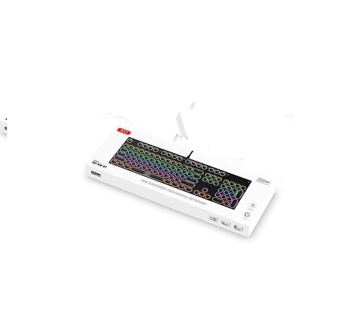 XO KB-07 RGB Mechanical Gaming Keyboard | 104-Key Full Size USB Wired Keyboard | Rainbow Backlit | Black / White