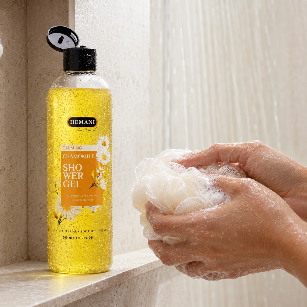 Hemani Calming Chamomile Shower Gel 500ml – Relaxing Body Wash for All Skin Types
