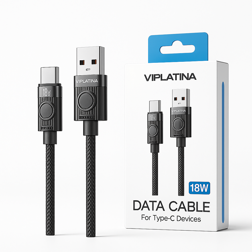 Viplatina BC90C USB-A to USB-C 18W Fast Charging Cable 1.2M | Durable Braided Data Sync Cable – Black