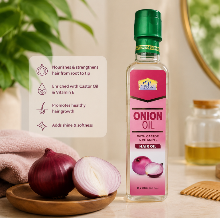 Al Khair Onion Hair Oil with Castor Oil & Vitamin E 250ml – Hair Growth & Scalp Nourishing Treatment