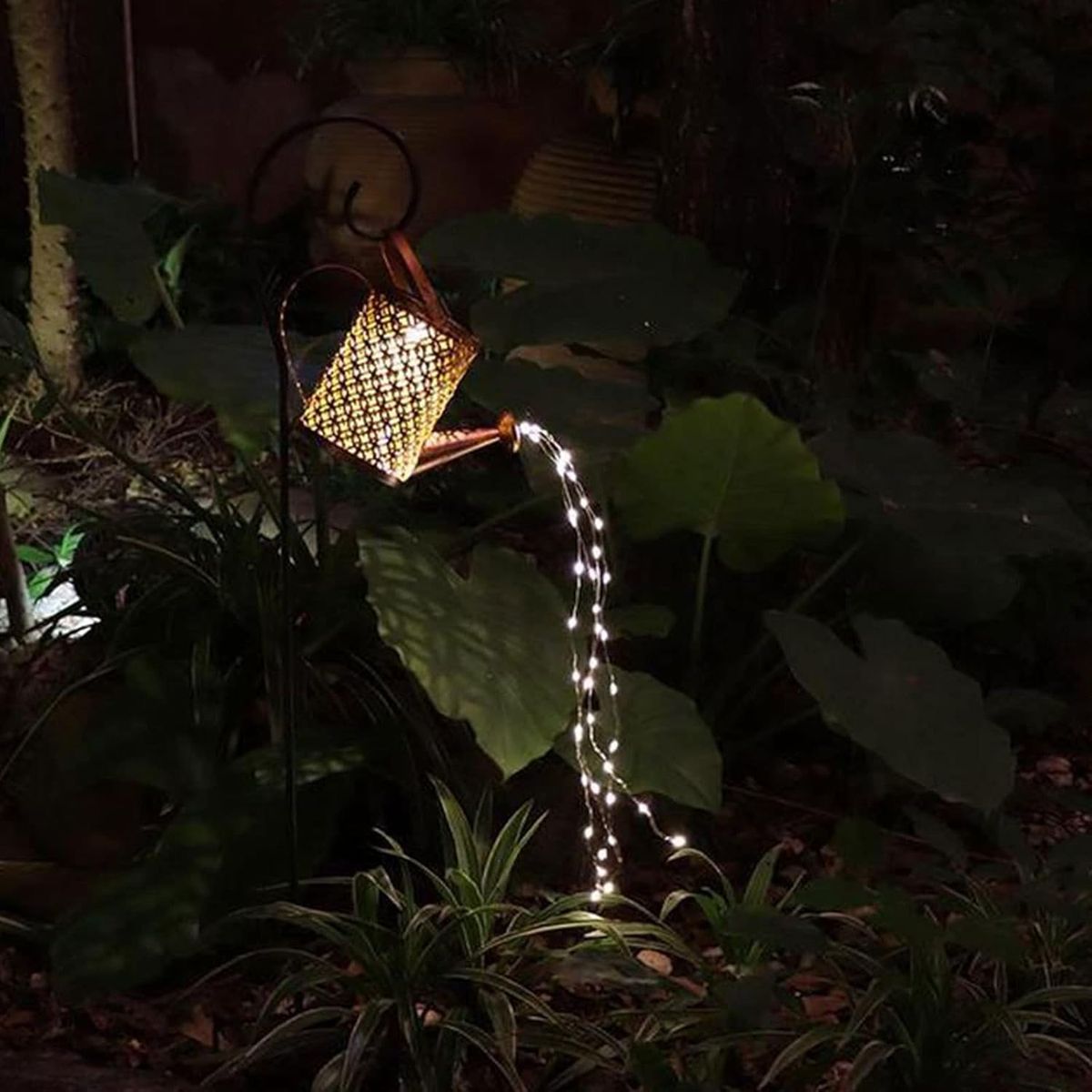 Outdoor Solar Watering Can Garden Light with LED Fairy String Lights | Waterproof Decorative Landscape Stake Lamp