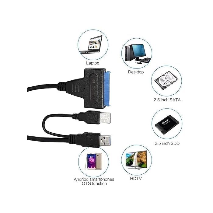 USB 3.0 to SATA Adapter Cable for 2.5" & 3.5" HDD/SSD | Dual USB High-Speed External Hard Drive Converter