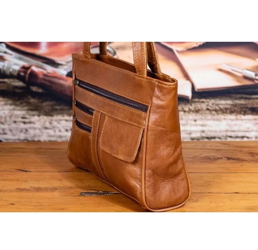 Genuine Leather Handbag for Women - Multi-Pocket Shoulder Tote Bag - Dark Brown