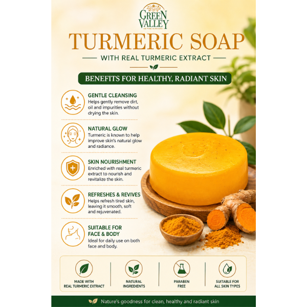 Green Valley Turmeric Soap with Real Turmeric Extract 80g | Natural Herbal Soap for Healthy & Glowing Skin
