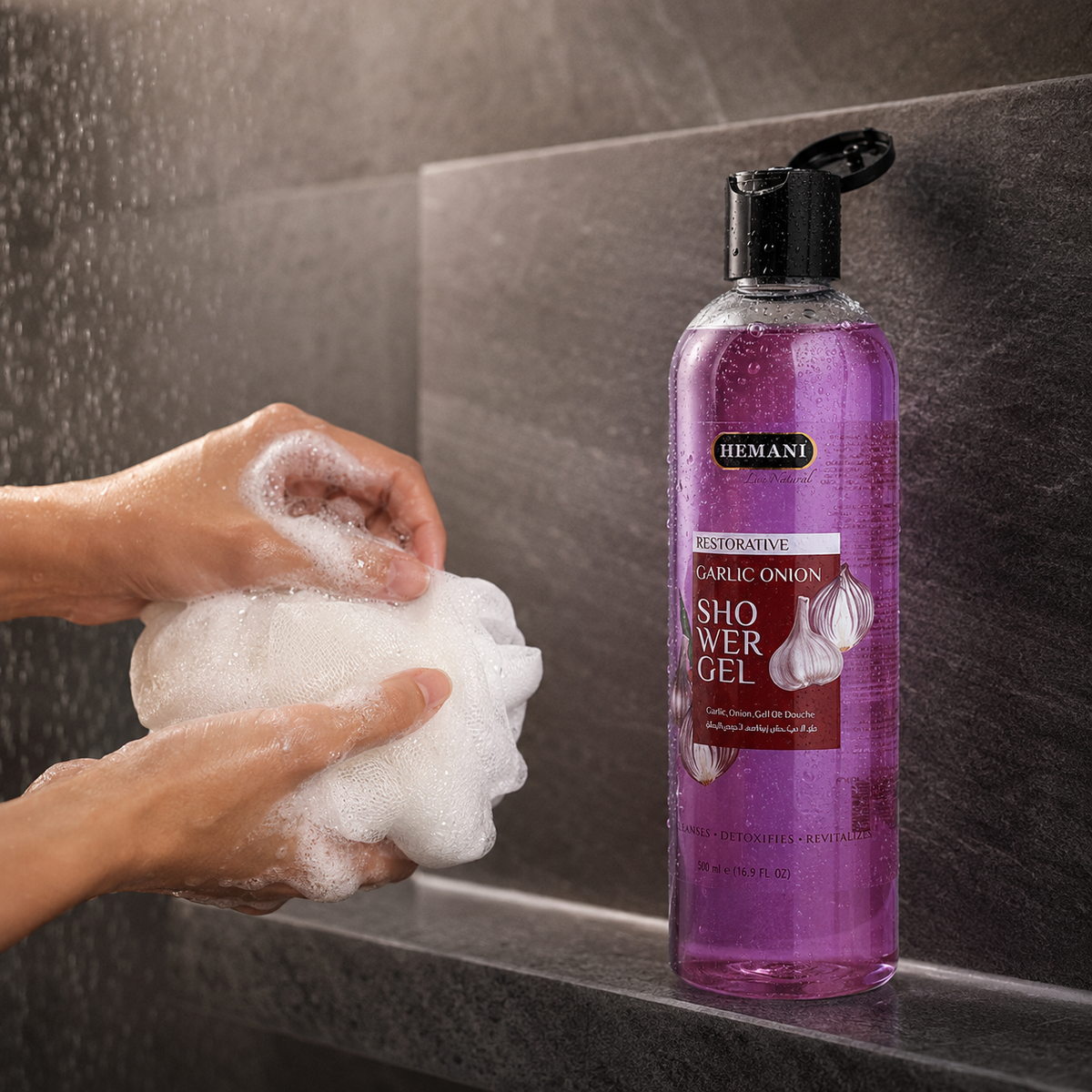Hemani Restorative Garlic & Onion Shower Gel with Aloe Leaf Extract – 500ml