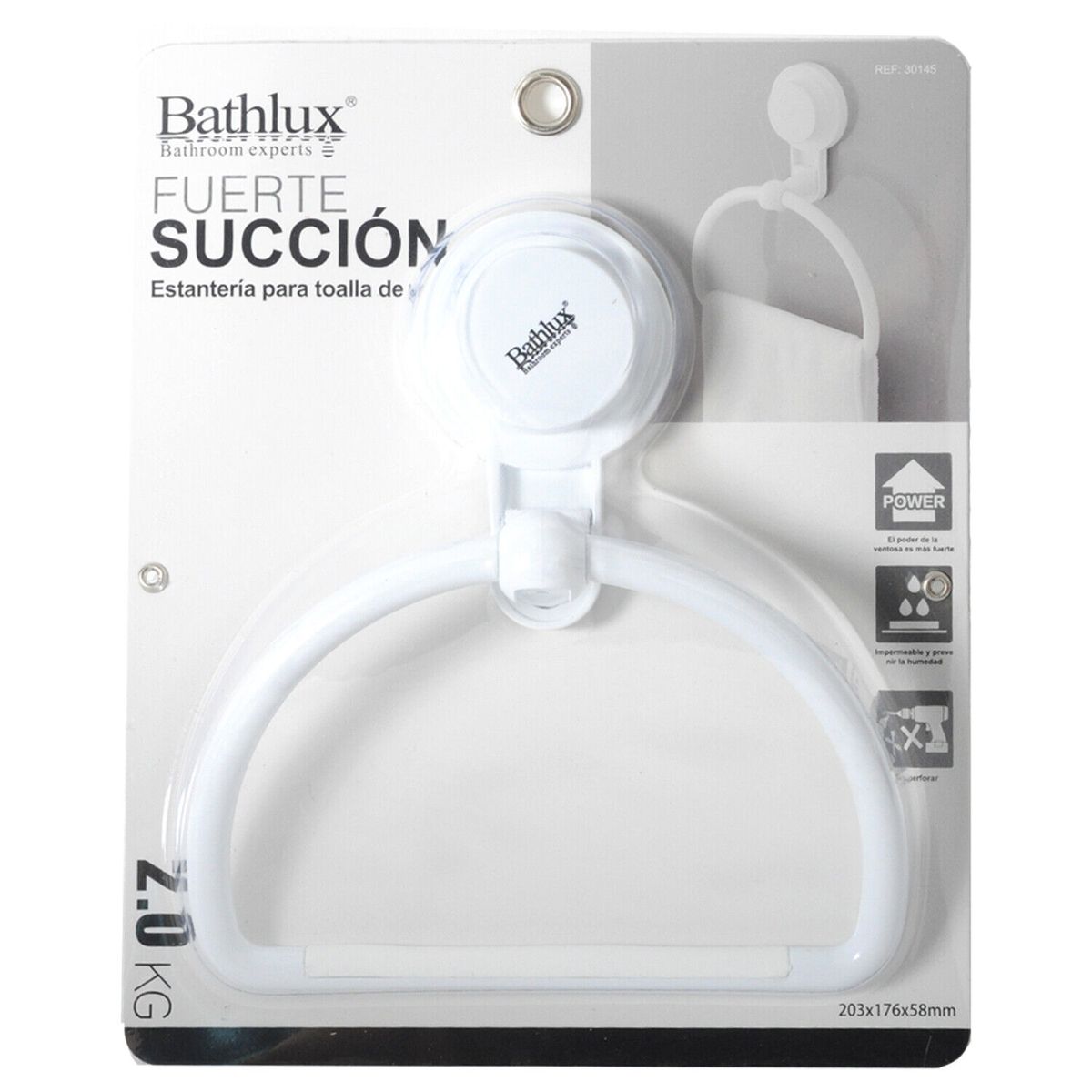 Bathlux Half-Ring Towel Rack with Suction Cup | No-Drill Wall Mounted Bathroom Towel Holder (30145)