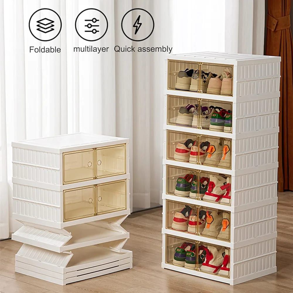 6 Layer Shoe Storage Cabinet | Foldable Plastic Shoe Rack Organizer with Transparent Drawers for Home & Bedroom