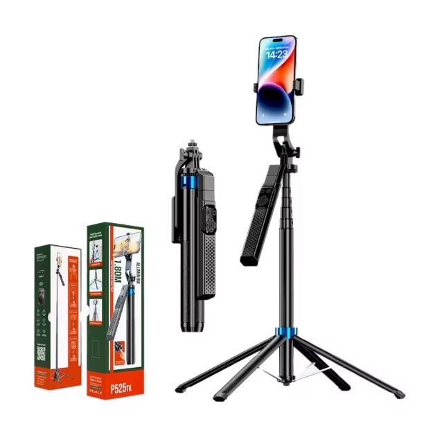 P525TK 1.8M Bluetooth Selfie Stick Tripod Stand | Extendable Phone Holder with Wireless Remote for Vlogging, Reels & Live Streaming