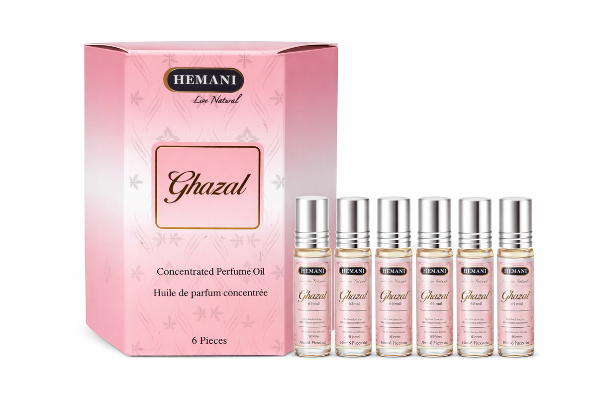 Hemani Ghazal Concentrated Perfume Oil Roll On 6ml Alcohol-Free Attar for Women - Pack of 6