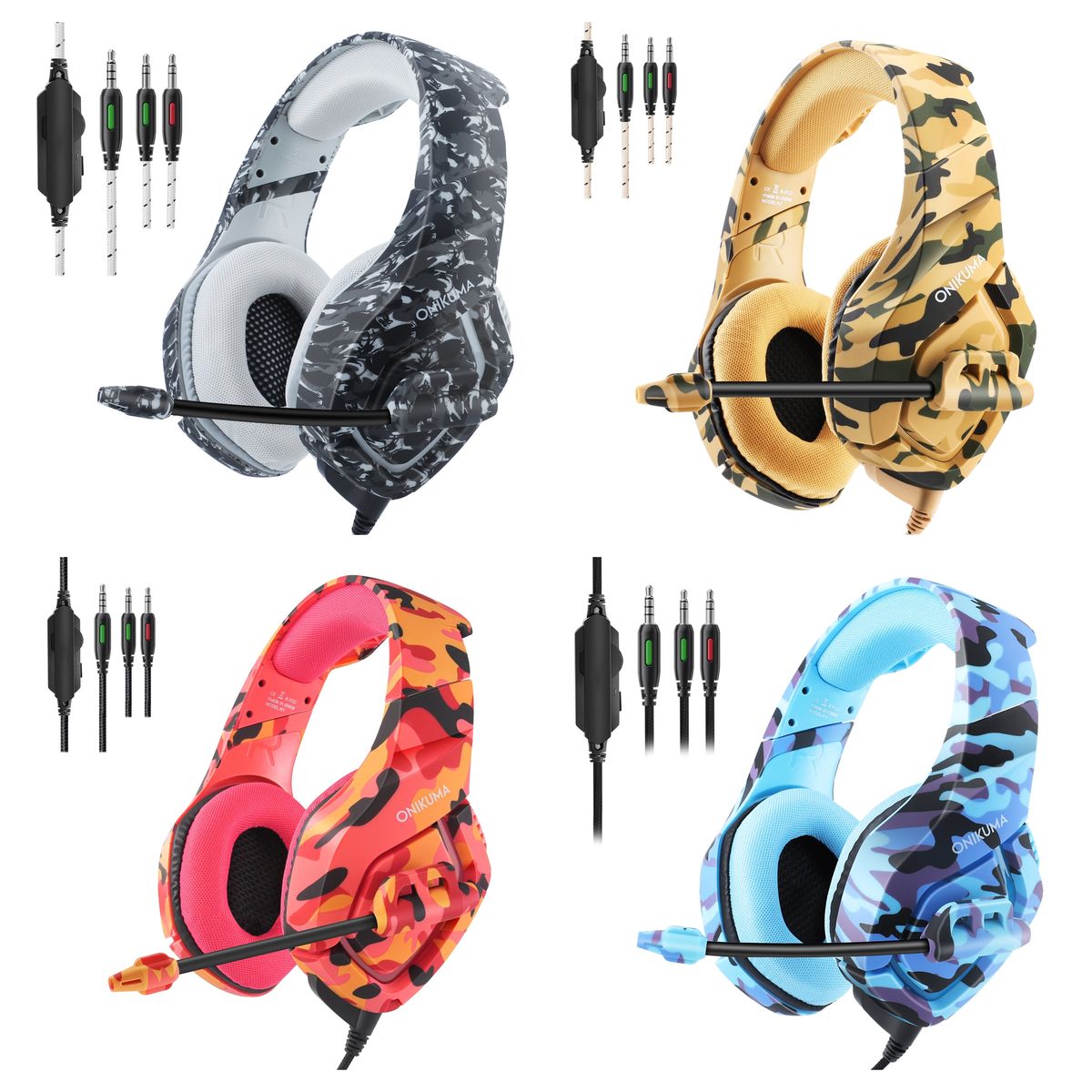 ONIKUMA K1B Gaming Headset with Microphone, 50mm Stereo Sound, 3.5mm Jack, Camo Yellow