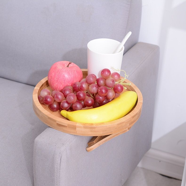 Foldable Bamboo Sofa Arm Tray Table | Clip-On Couch Armrest Table for Drinks, Snacks & Remote