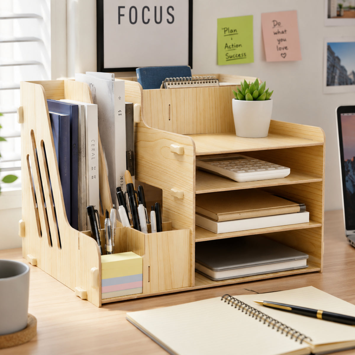 Multipurpose Wooden Desk Organizer & File Document Holder – Office, School & Home Storage Rack