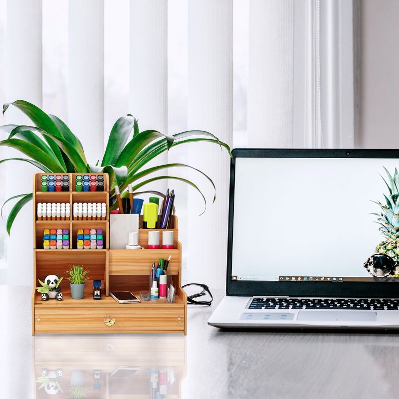 Multi-Purpose Wooden Desk Organizer with Drawer | Office, Home & School Desktop Storage (GC-30)