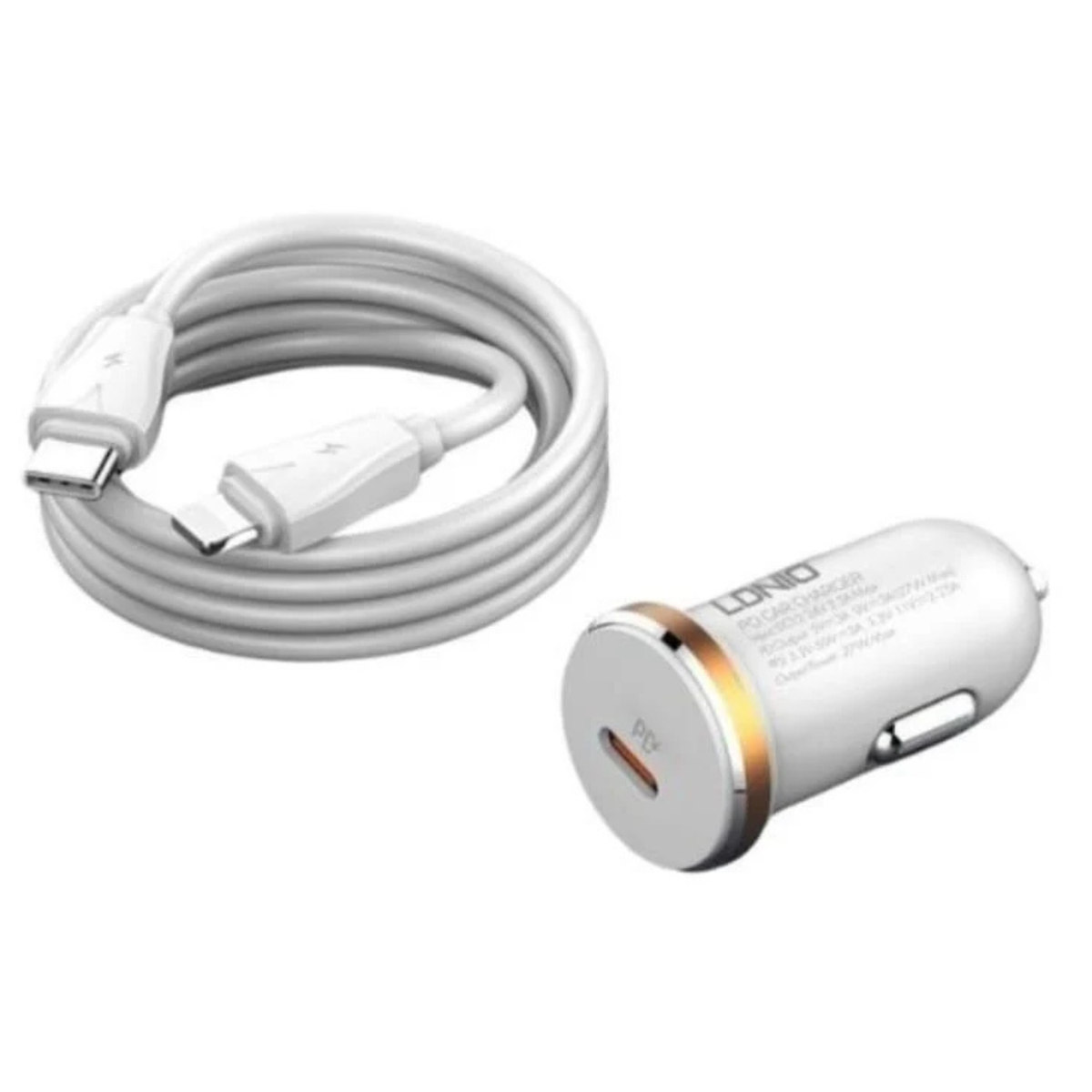 LDNIO C22Q 27W PD Fast Car Charger with USB-C to Lightning Cable (1M) | USB-C Power Delivery Car Adapter
