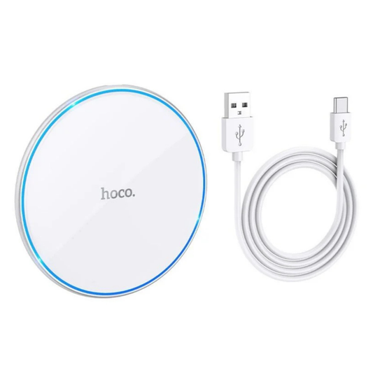 HOCO CW6 Pro 15W Fast Wireless Charger Pad | Ultra Slim Qi Wireless Charging Pad with USB-C Cable - White