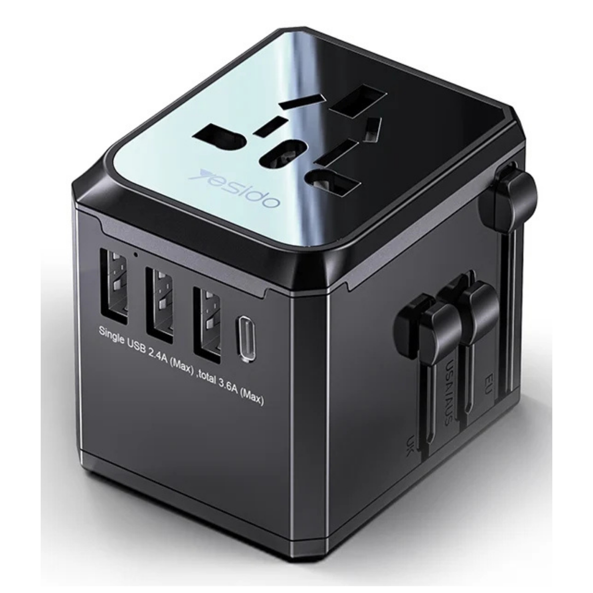 YESIDO MC10 Universal Travel Adapter 3.6A – UK EU US AU Plug with 3 USB + USB-C