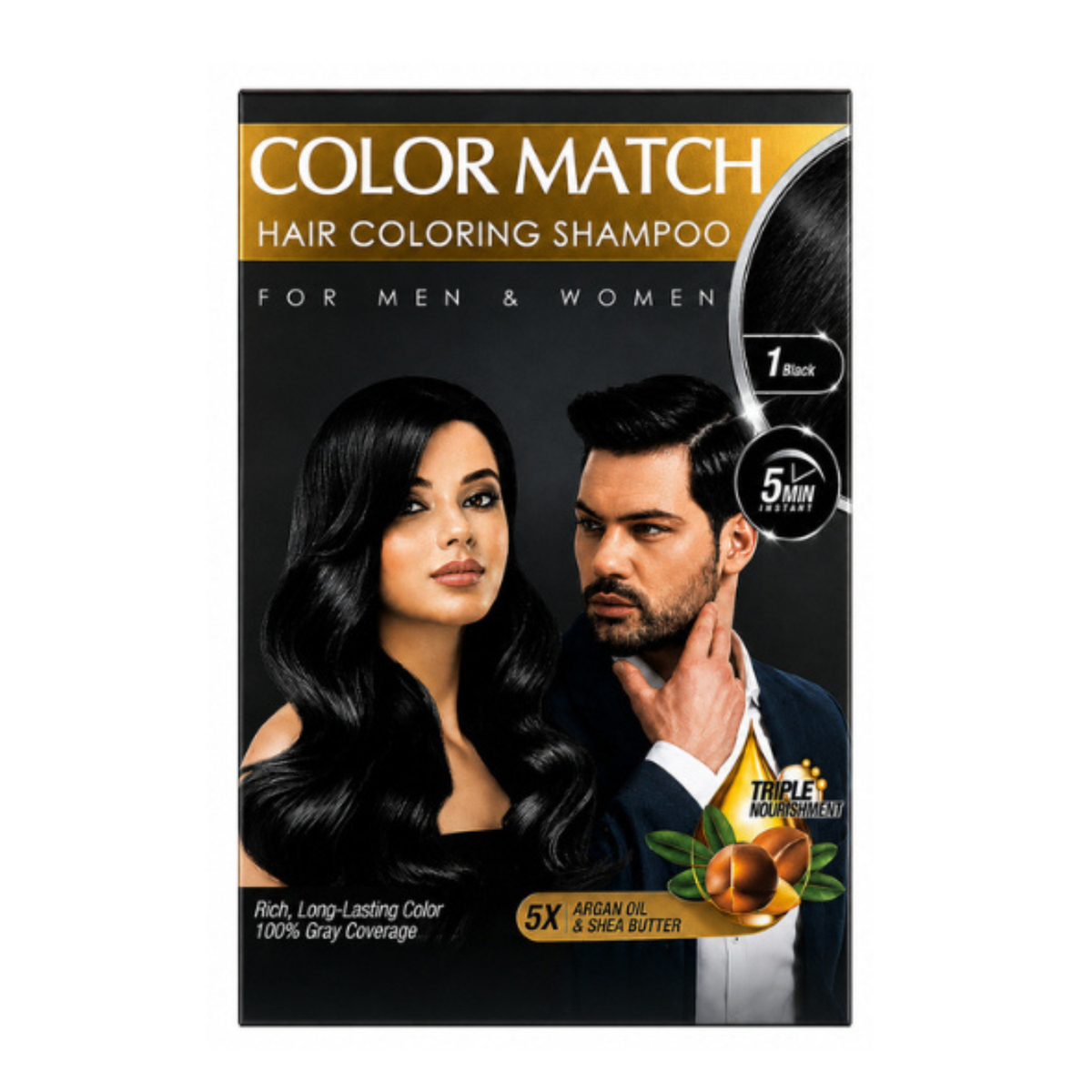 Color Match 5-Minute Hair Coloring Shampoo – Black (1) | Instant Grey Hair Coverage for Men & Women