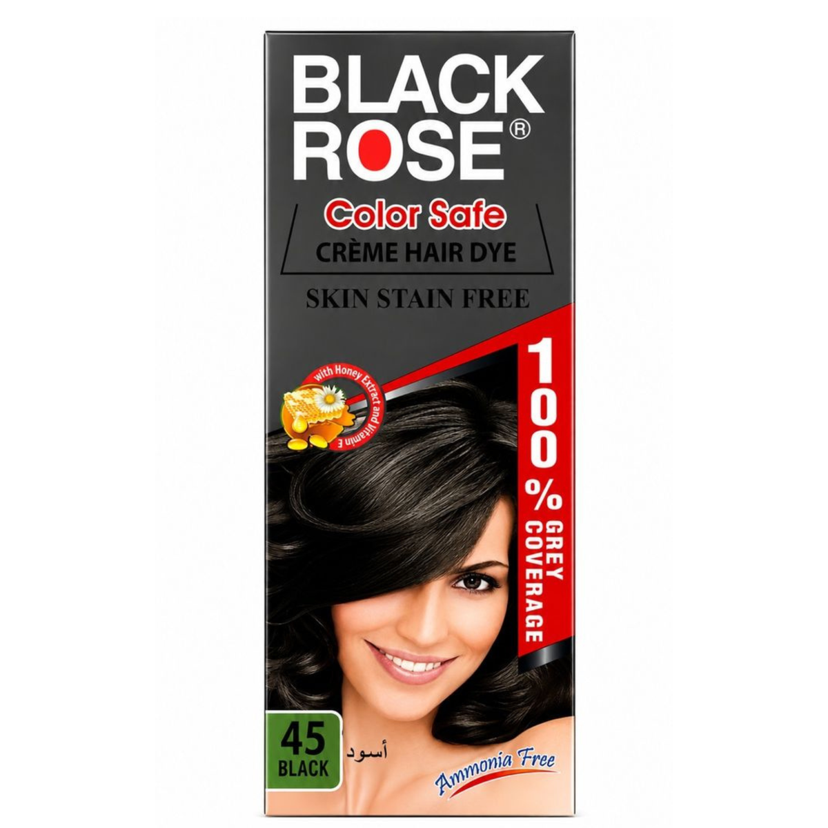 Black Rose Color Safe Crème Hair Dye 45 Black – Permanent Hair Color, 100% Grey Coverage, Ammonia Free