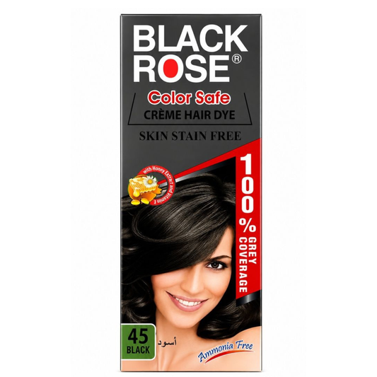 Black Rose Color Safe Crème Hair Dye 45 Black – Permanent Hair Color, 100% Grey Coverage, Ammonia Free
