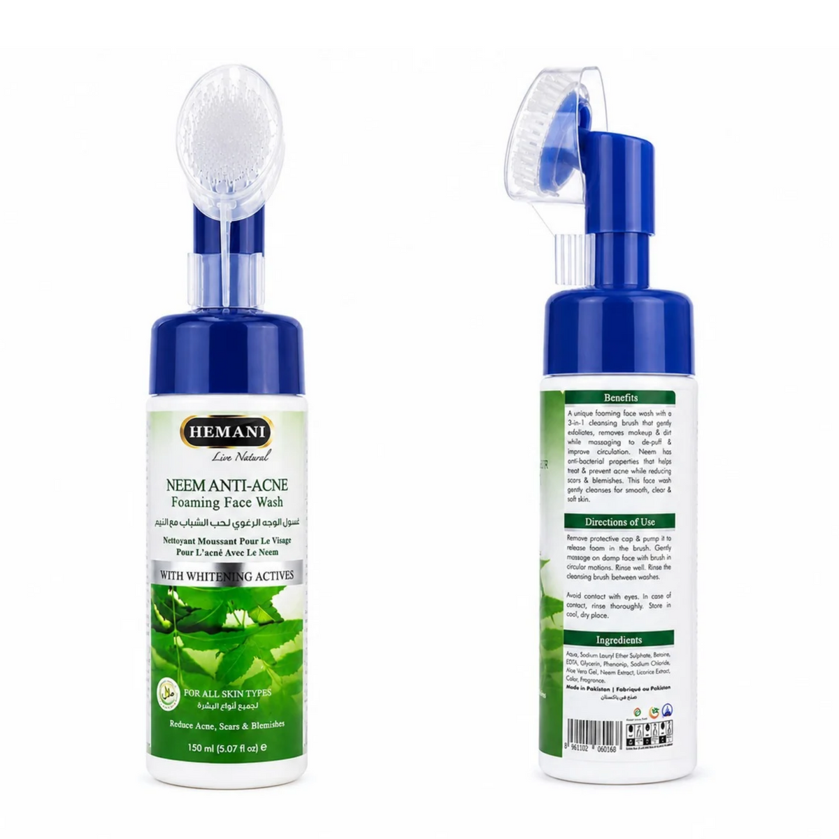 Neem & Licorice Foaming Face Wash 150ml with 3-in-1 Cleansing Brush