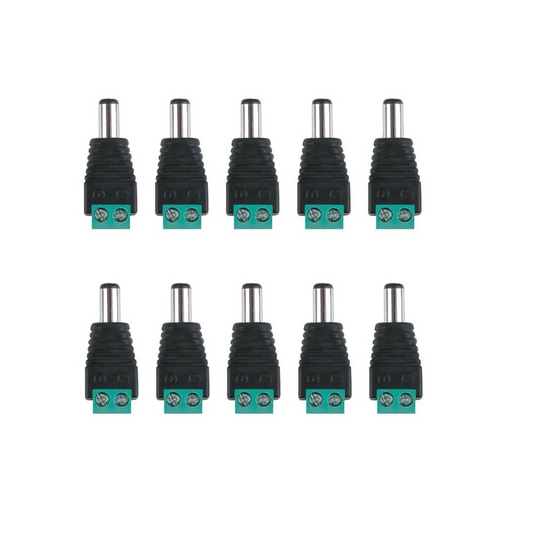 DC Male Plug to 2-Pin Screw Terminal Adapter 10 Pack for CCTV LED Power